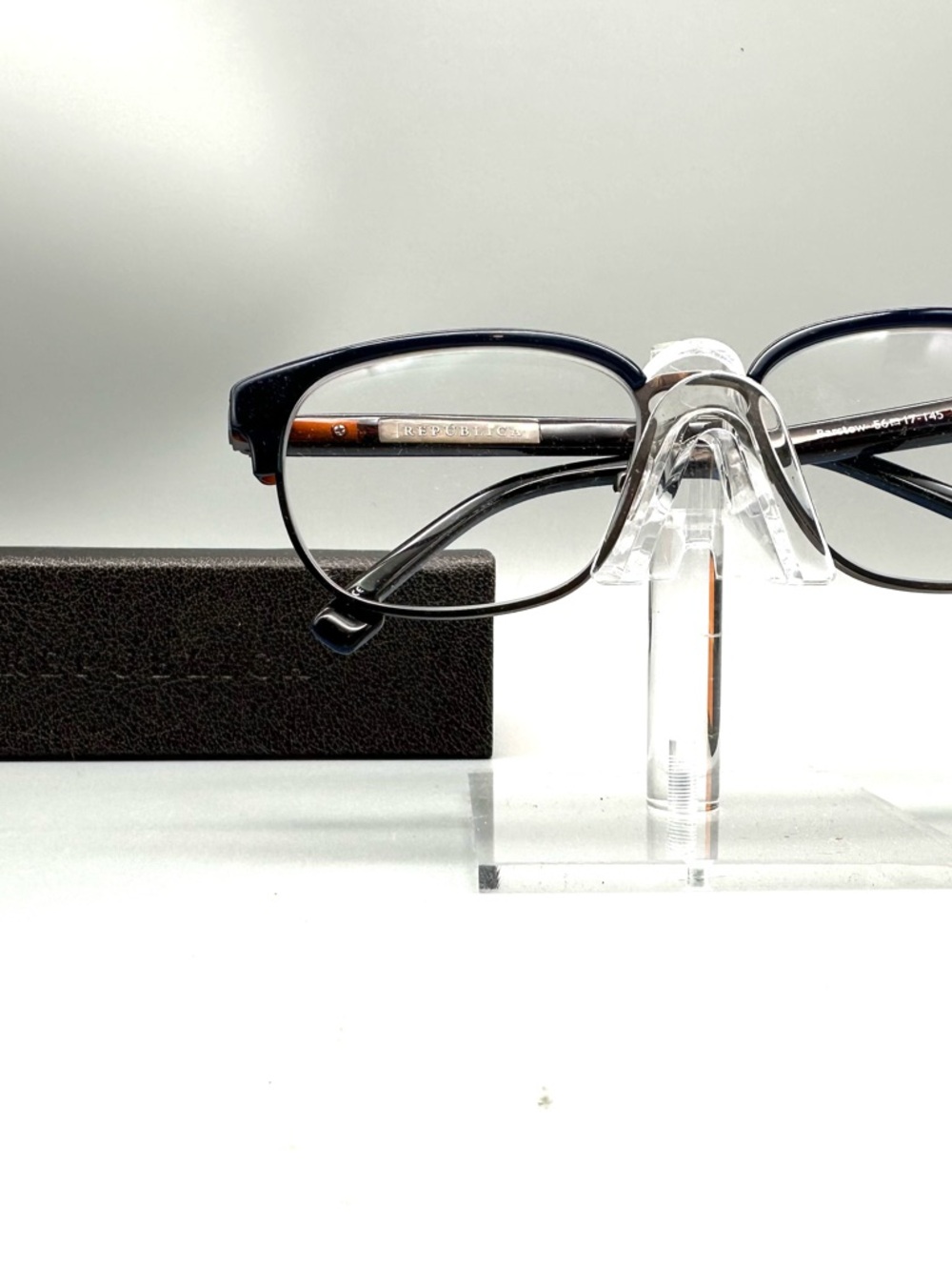 Republica Barstow Eyeglasses Navy Tortoise Rectangular Frames 56-17-145 NV Case
